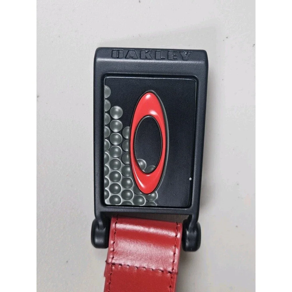 Vintage Oakley Ellipse Golf Red Leather Belt Black Buckle 2011 Y2K Tech Size L